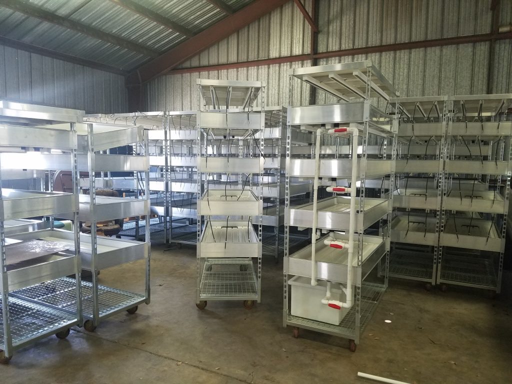Growtainer vertical grow rack platforms for vertical container farming.